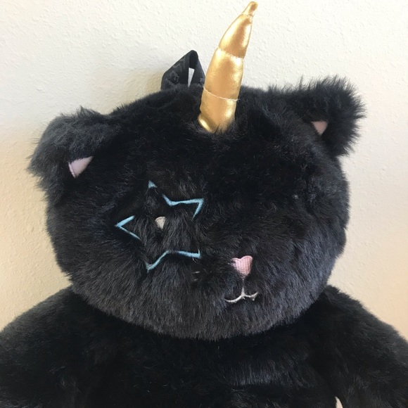 Rare! Betsey Johnson Bear Cat Black Plush Backpack Bag Star Eye Unicorn Luv Kiss - Picture 2 of 8